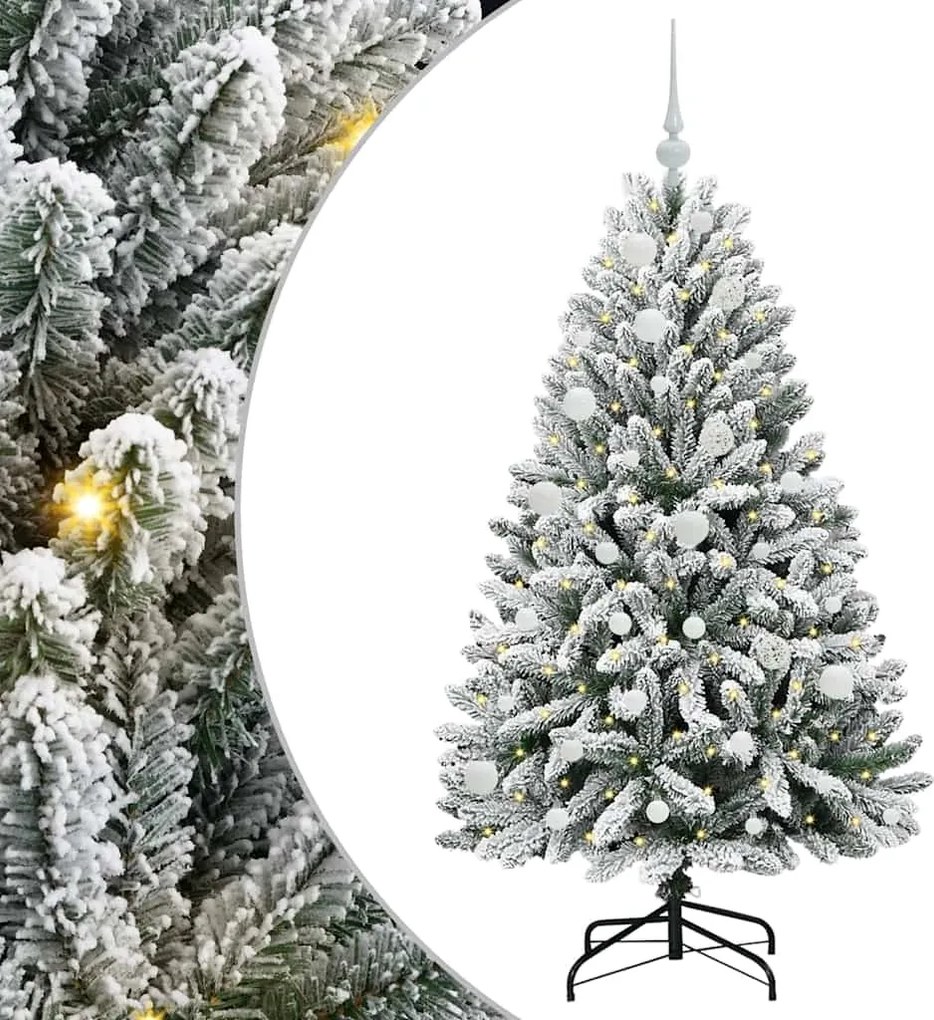 vidaXL Brad de Crăciun artificial Verde și alb 150 cm PVC și Metal