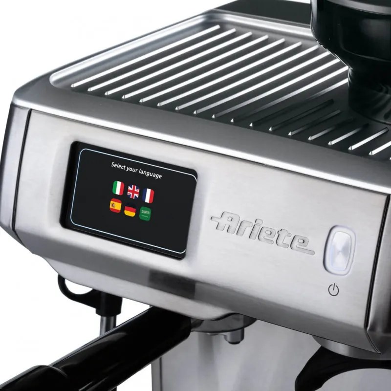 Espressor manual Ariete ESPRESSO METAL PRO 1312/10, 1600W, 15 bar, 2 L, Ecran tactil, Rasnita integrata cu 11 trepte, Otel inoxidabil, Inox