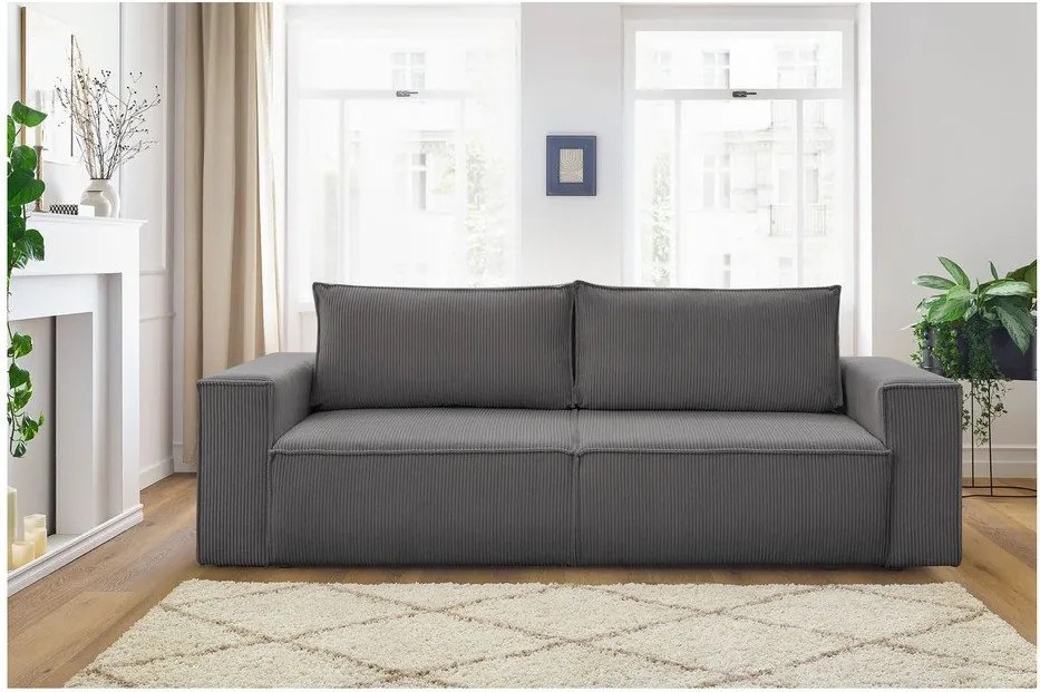 Canapea gri închis extensibilă cu tapițerie din catifea reiată 245 cm Nihad – Bobochic Paris