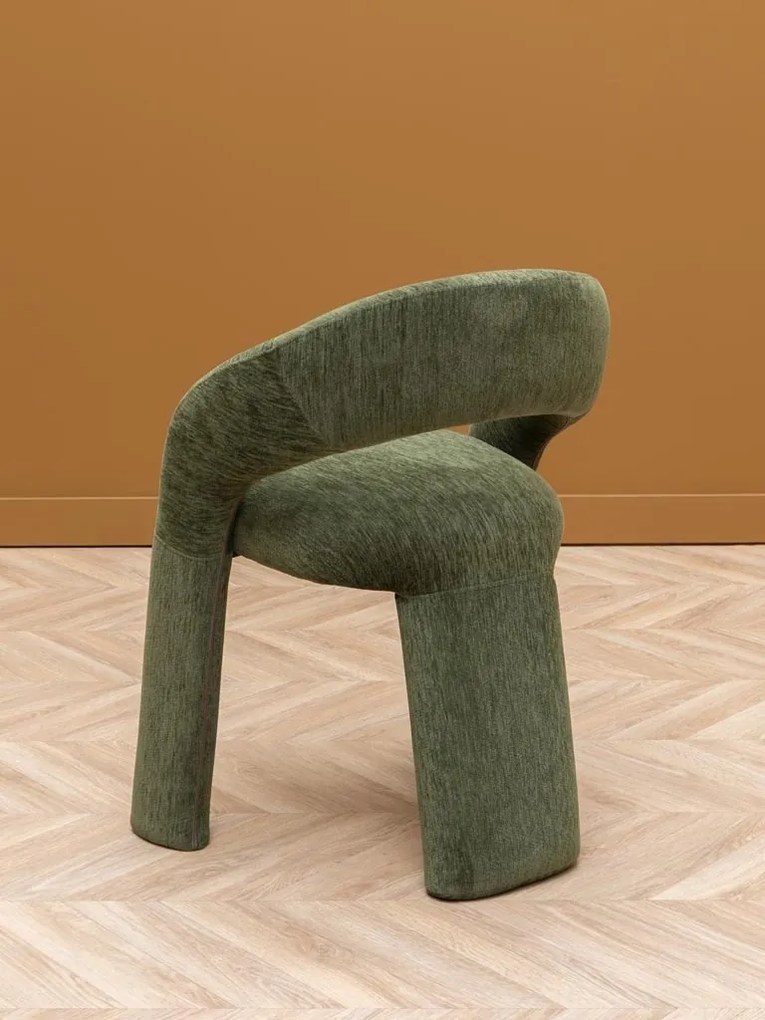 Scaun din bumbac verde, formă asimetrică, cu picioare cilindrice, 73×67×62 cm, „Prato"