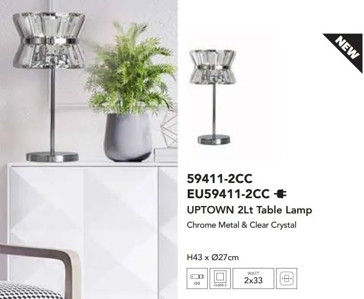 Veioza, Lampa de masa eleganta cu cristal Uptown 2Lt