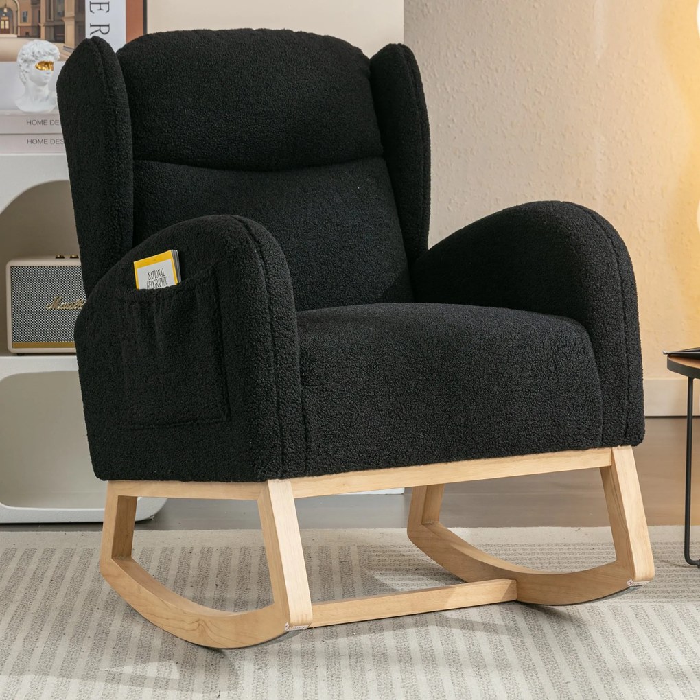 Scaun balansoar modern cu husă din material Teddy, Negru | Aosom Romania