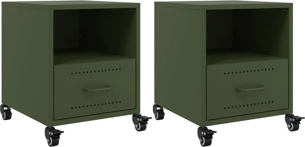 vidaXL Noptiere, 2 buc., verde olive, 36x39x43,5 cm, oțel