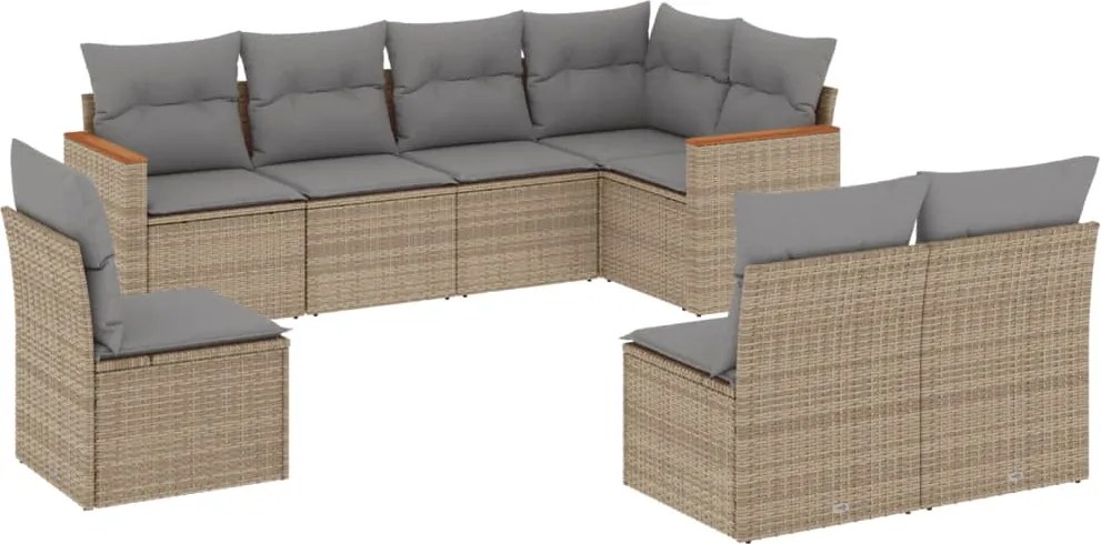vidaXL Set canapele de grădină, 8 piese, cu perne, bej, poliratan