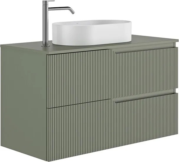 Set dulap baza suspendat Gala Canaletto 2 sertare 100 cm cu blat finisaj verde mat