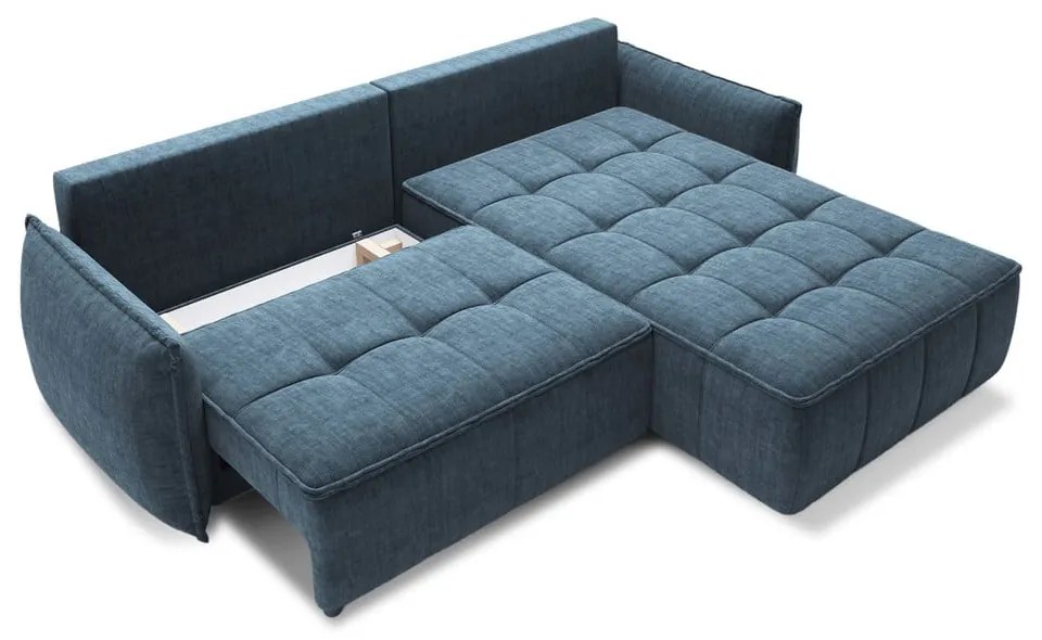 Colțar albastru extensibil/cu spațiu de depozitare cu tapițerie din catifea (cu colț pe partea dreaptă/cu șezlong) Campo – ELTAP