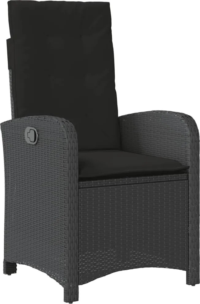 vidaXL Scaun de grădină rabatabil cu perne, negru, poliratan