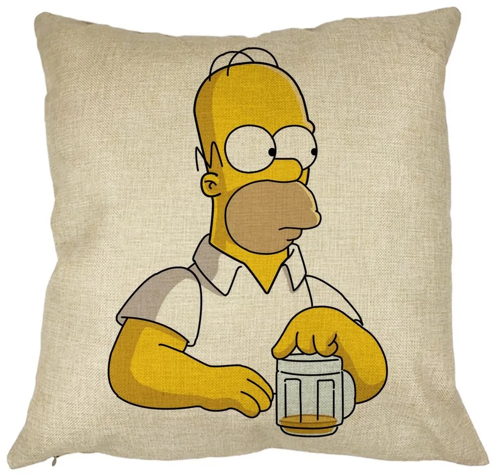 Perna Decorativa Patrata Simpsons Homer, 40x40 cm, Husa Detasabila, Burduf