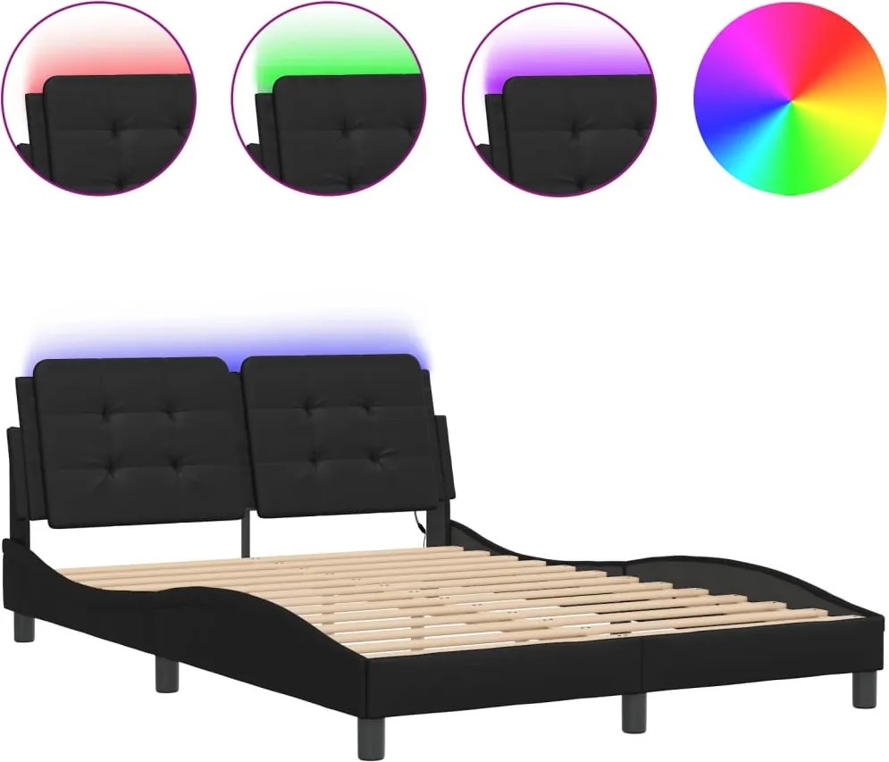 vidaXL Cadru de pat cu LED fără saltea, Zadar, negru, 140x200 cm