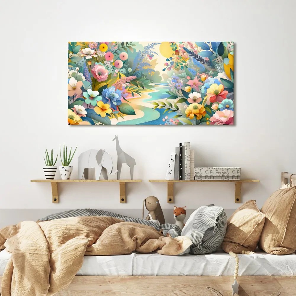 Tablou flori de primăvară lângă râu