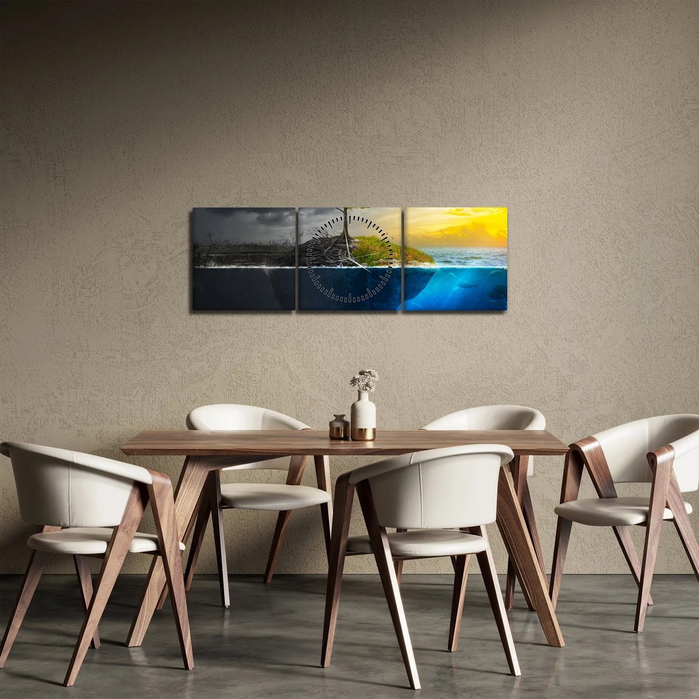 Tablou reprezentând două părți (cu ceas) (90x30 cm)
