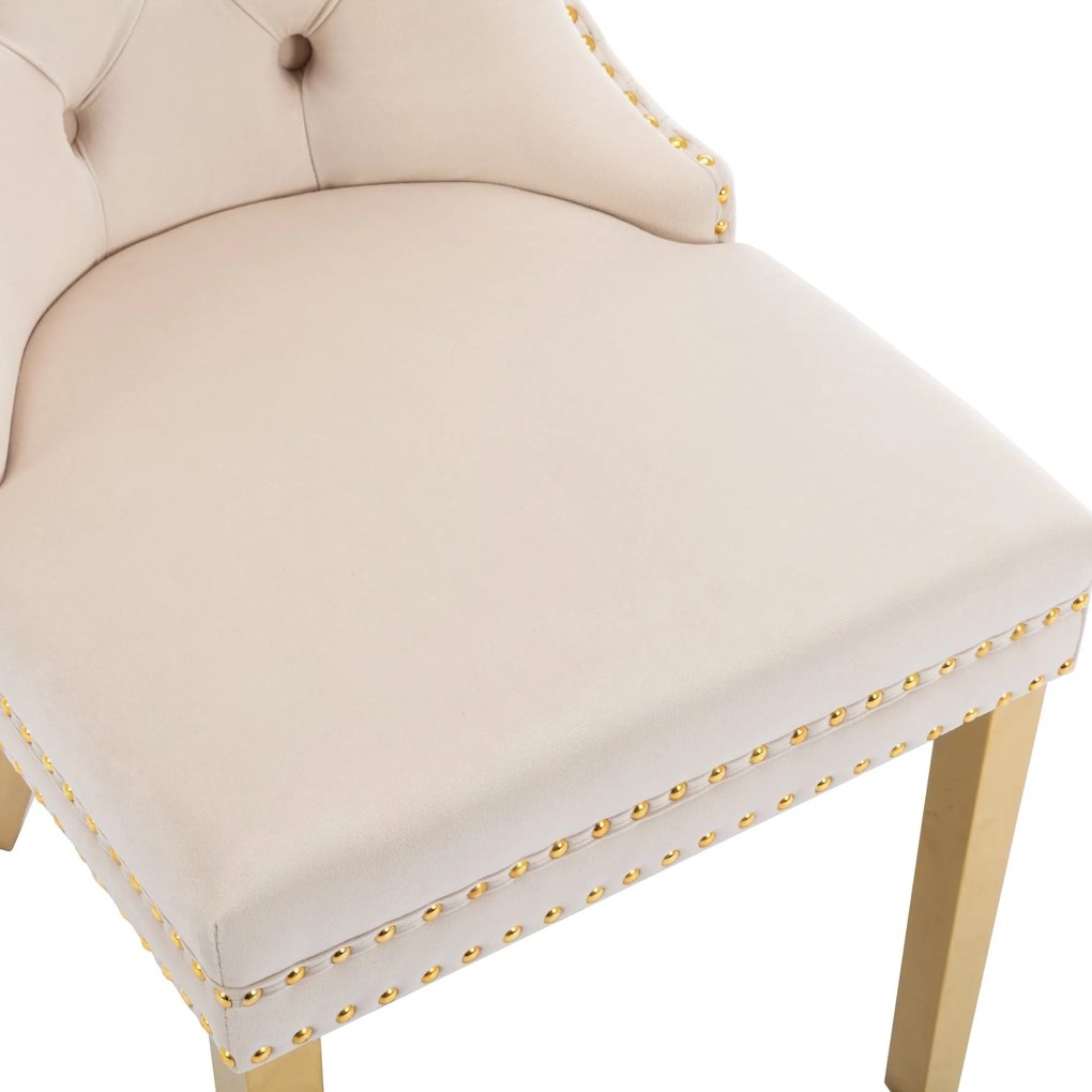 Set de 4 scaune de sufragerie tapițate în catifea, Bej | Aosom Romania