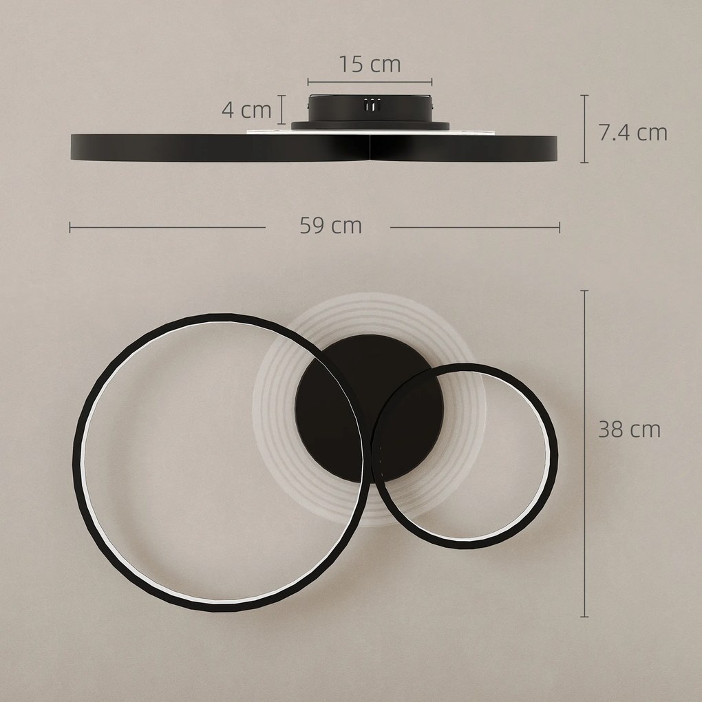 HOMCOM Lampă de tavan LED Modernă cu Intensitate Reglabilă, Putere 40W, Negru | Aosom Romania