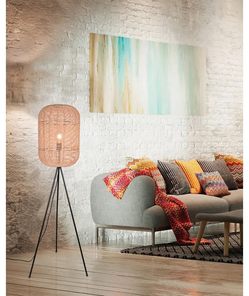 Lampadar bej cu abajur textil/cu abajur din răchită (înălțime 150 cm) Runa – Trio