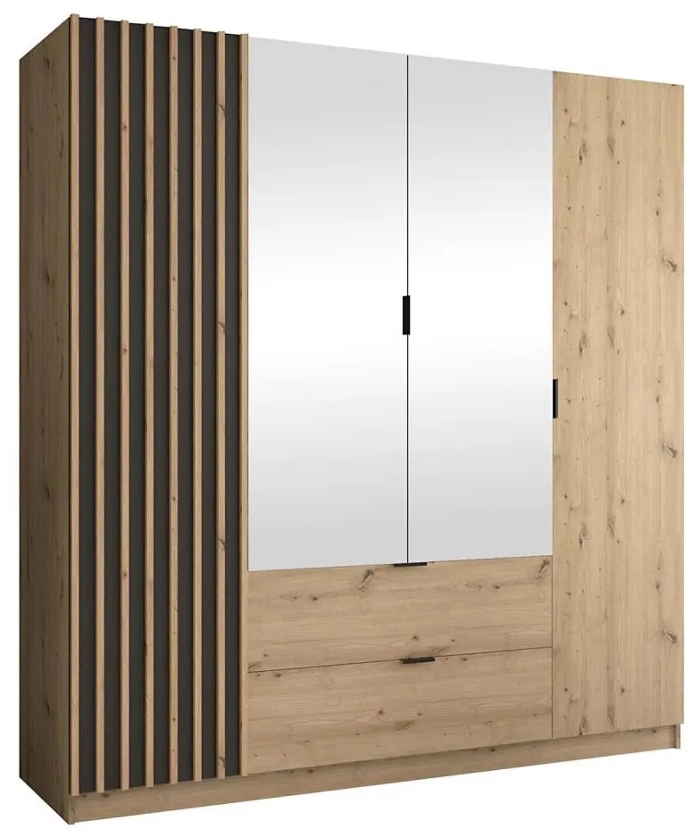 Dulap VISTA cu oglindă, 200x215 cm, stejar artisan/grafit