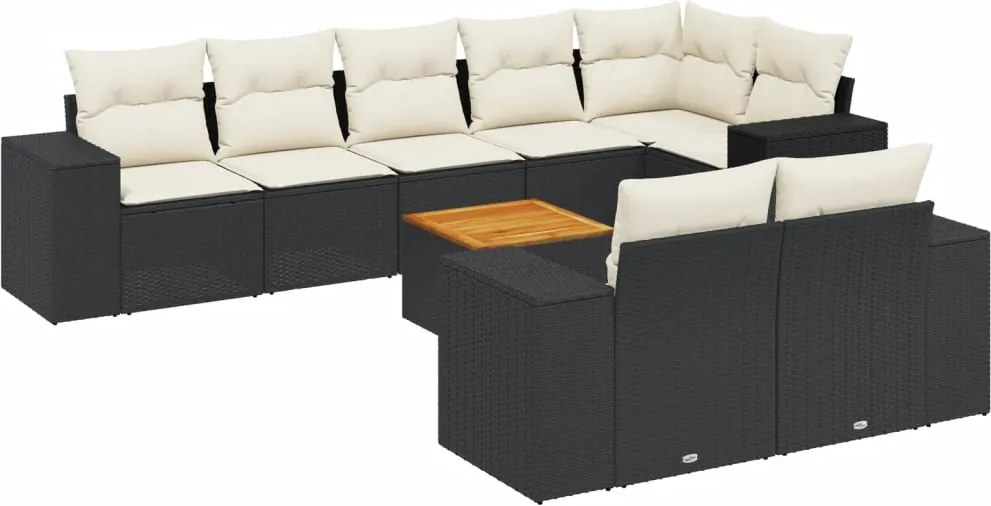 vidaXL Set mobilier de grădină cu perne, 9 piese, negru, poliratan