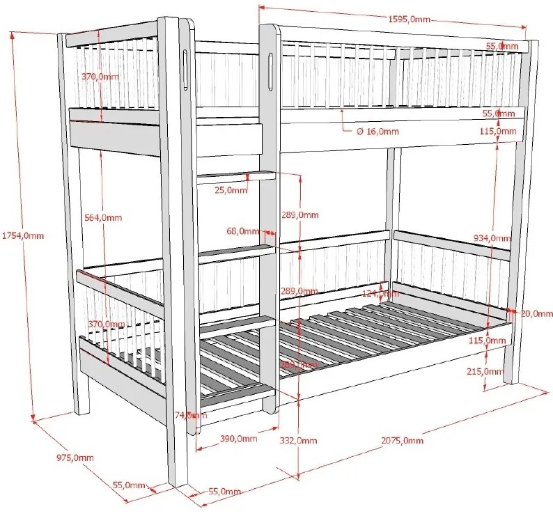 Set FORREST BEECH format dintr-un Pat copii supraetajat (90 x 200 cm) și un sertar.