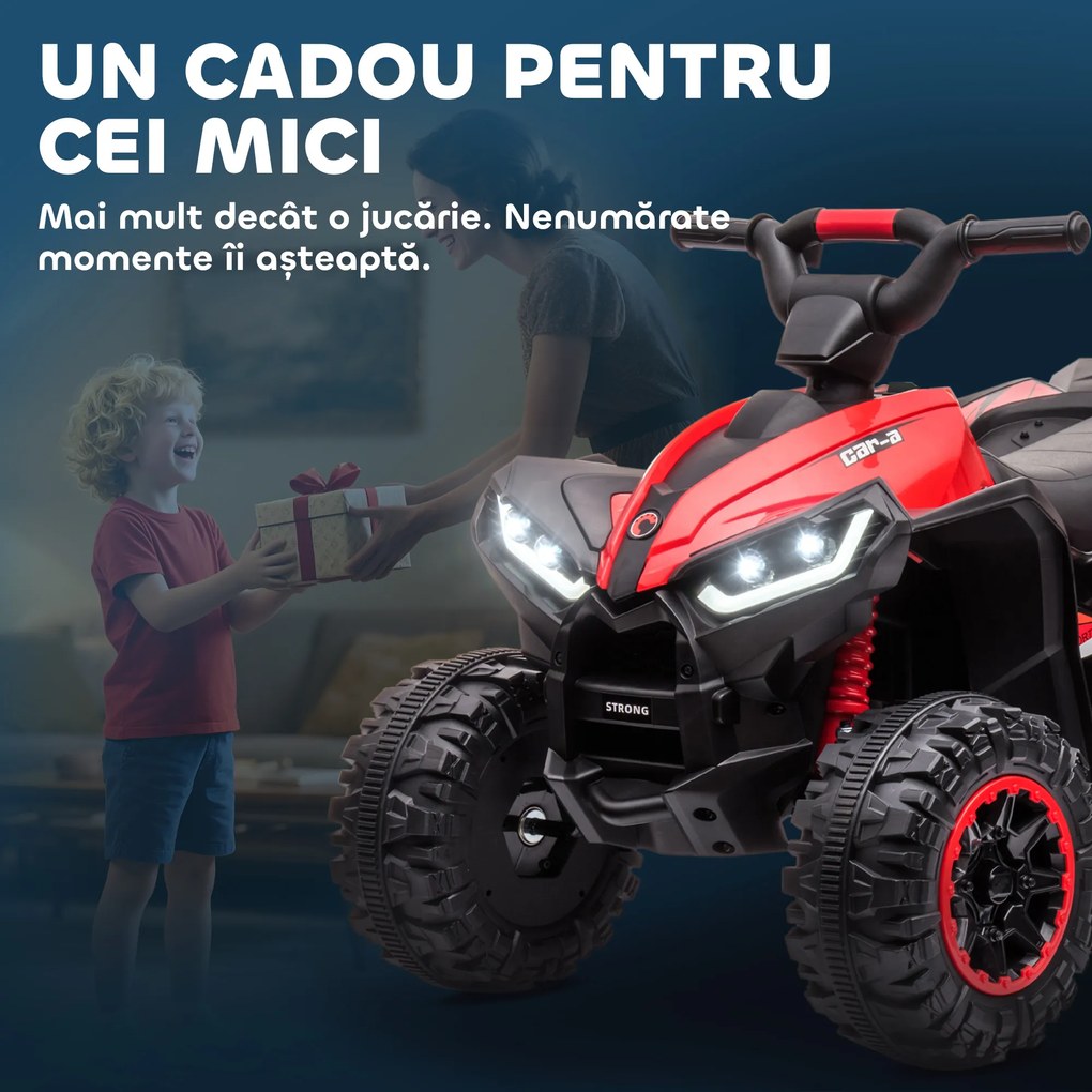 HOMCOM  ATV 12V pentru copii cu cauciucuri late, masina, faruri LED, claxon, muzica, pentru 3-5 ani, rosu | Aosom Romania