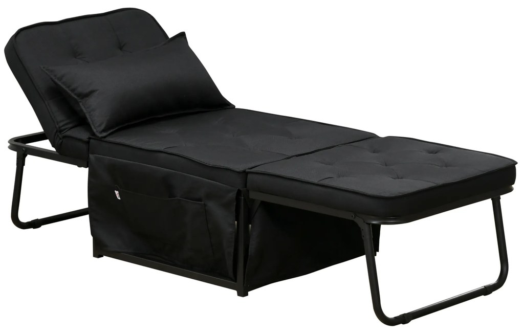 HOMCOM Fotoliu extensibil 4 în 1 cu spătar reglabil în 5 poziții, cu pernă 180 x 64 x 40 cm negru | Aosom Romania