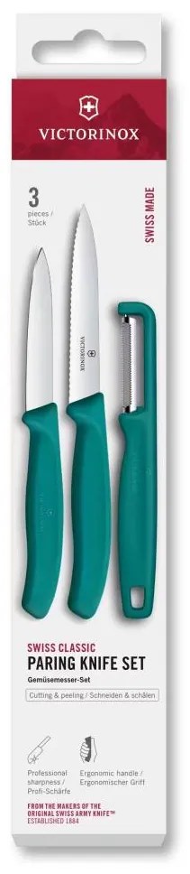 Victorinox - Set de cuțite de bucătărie SWISS CLASSIC, 3 piese, cu curățător de legume, turcoaz