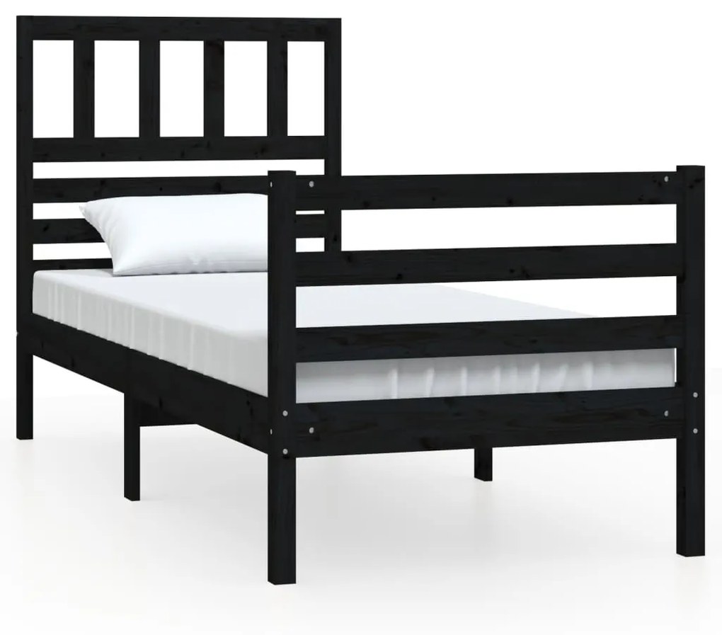 3101052 vidaXL Cadru de pat mic Single 2FT6, negru, 75x190 cm, lemn masiv
