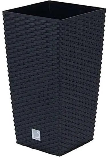 Ghiveci de flori patrat, RATO square, 22.5x22.5x42.1 cm, 8/16.3 L, imitatie ratan, negru, Prosperplast