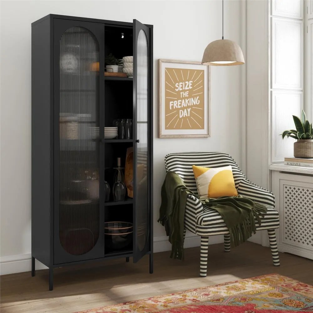 Vitrină neagră din metal 80x186x40 cm Luna – Støraa