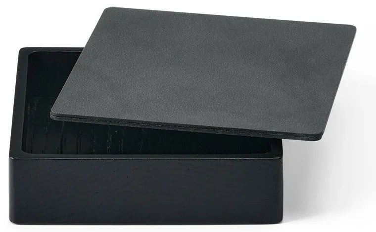 Cutie de depozitare neagră-gri antracit din lemn și din piele ecologică cu capac, decorativă 11x11x3,5 cm Square Nupo – LIND DNA