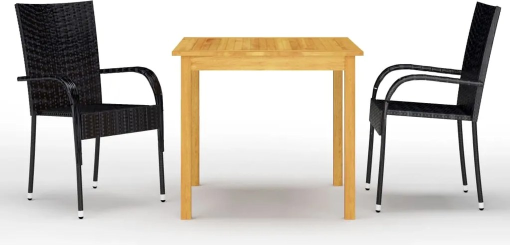 vidaXL Set mobilier de grădină, 3 piese, negru