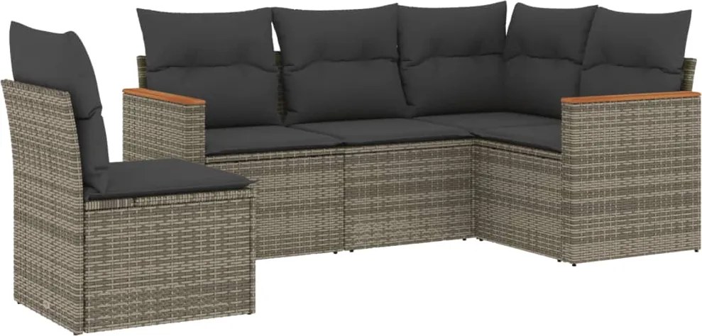 vidaXL Set canapea de grădină cu perne, 5 piese, gri, poliratan