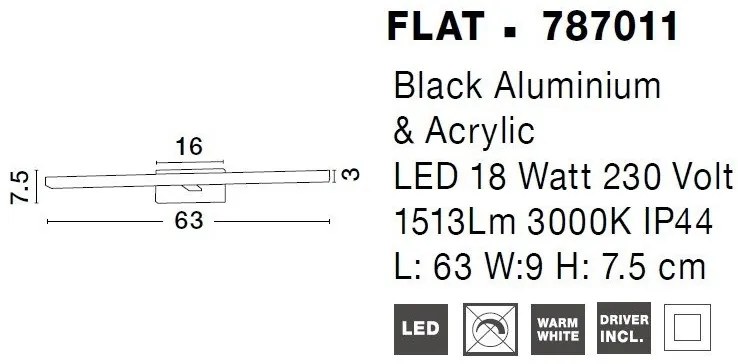 Aplica LED de perete pentru baie design modern FLAT IP44 negru