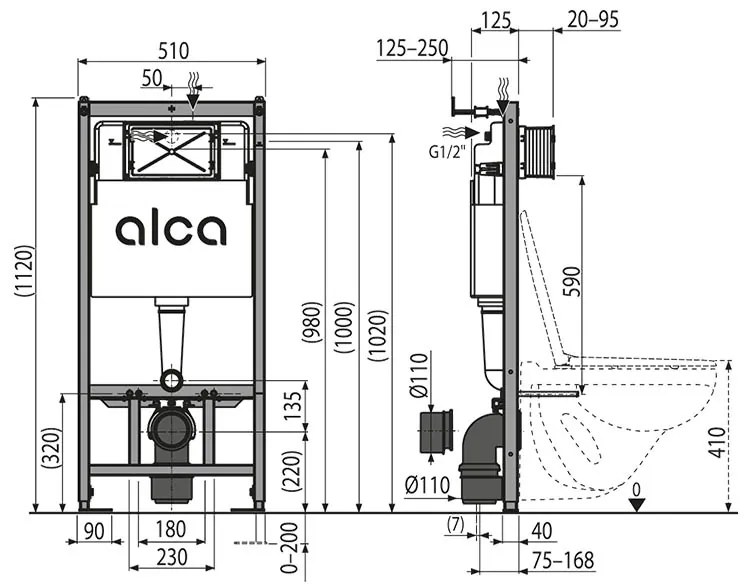 Rezervor WC incastrat, Alcadrain, Sadromodul, Ecology, pentru instalari uscate in gips-carton