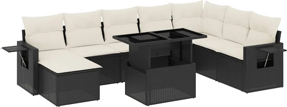 vidaXL Set mobilier de grădină cu perne, 8 piese, negru, poliratan
