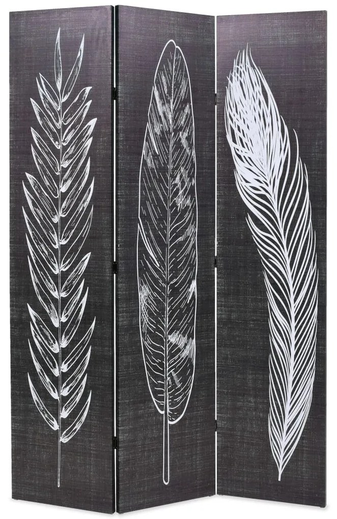 245889 vidaXL Paravan cameră pliabil, negru&alb, 120 x 170 cm, imprimeu pene