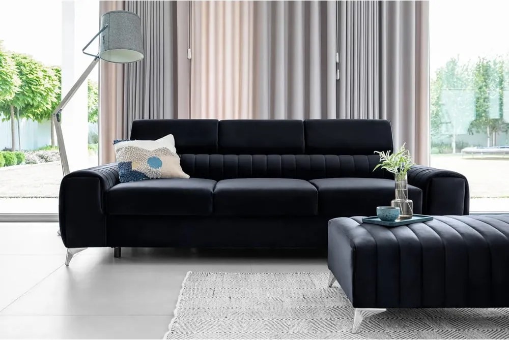 Canapea gri antracit extensibilă cu tapițerie din catifea 261 cm Laurence – ELTAP