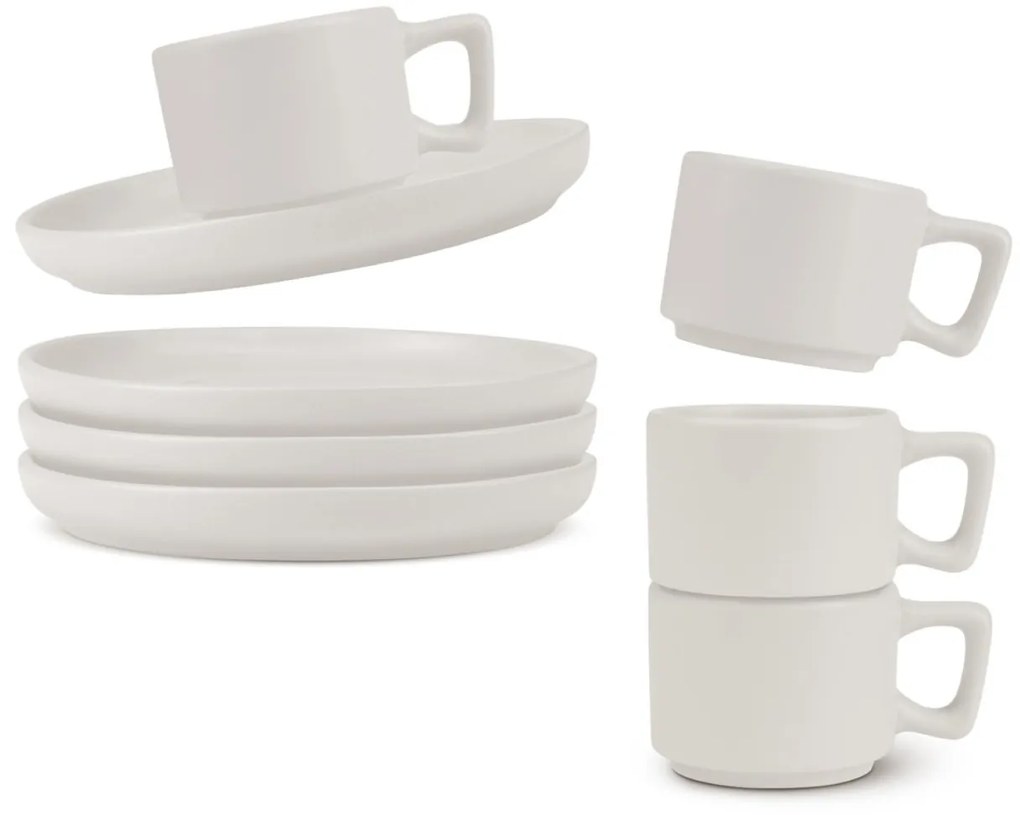 Set 4 cani cu farfurii espresso Sahara Berlinger Haus BH 10015, ceramica, crem