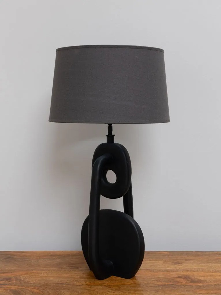 Lampa de masa, negru, cu abajur gri, din in, Disc
