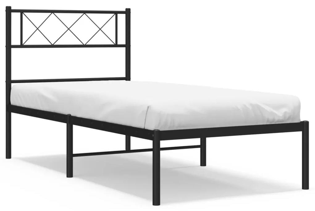 372269 vidaXL Cadru de pat metalic cu tăblie, negru, 90x190 cm