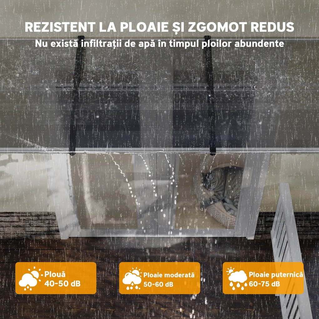 Outsunny Acoperiș din Policarbonat și Aluminiu pentru Balcoane, Ferestre și Uși, Pensilină Exterioară cu Suport din PP, 303x96x27 cm, Transparent