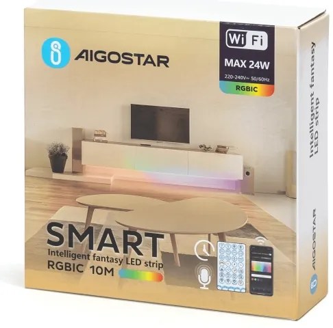 Aigostar - Bandă LED RGBIC dimabilă 10 m, 24 W/24 V, cu telecomandă Wi‑Fi