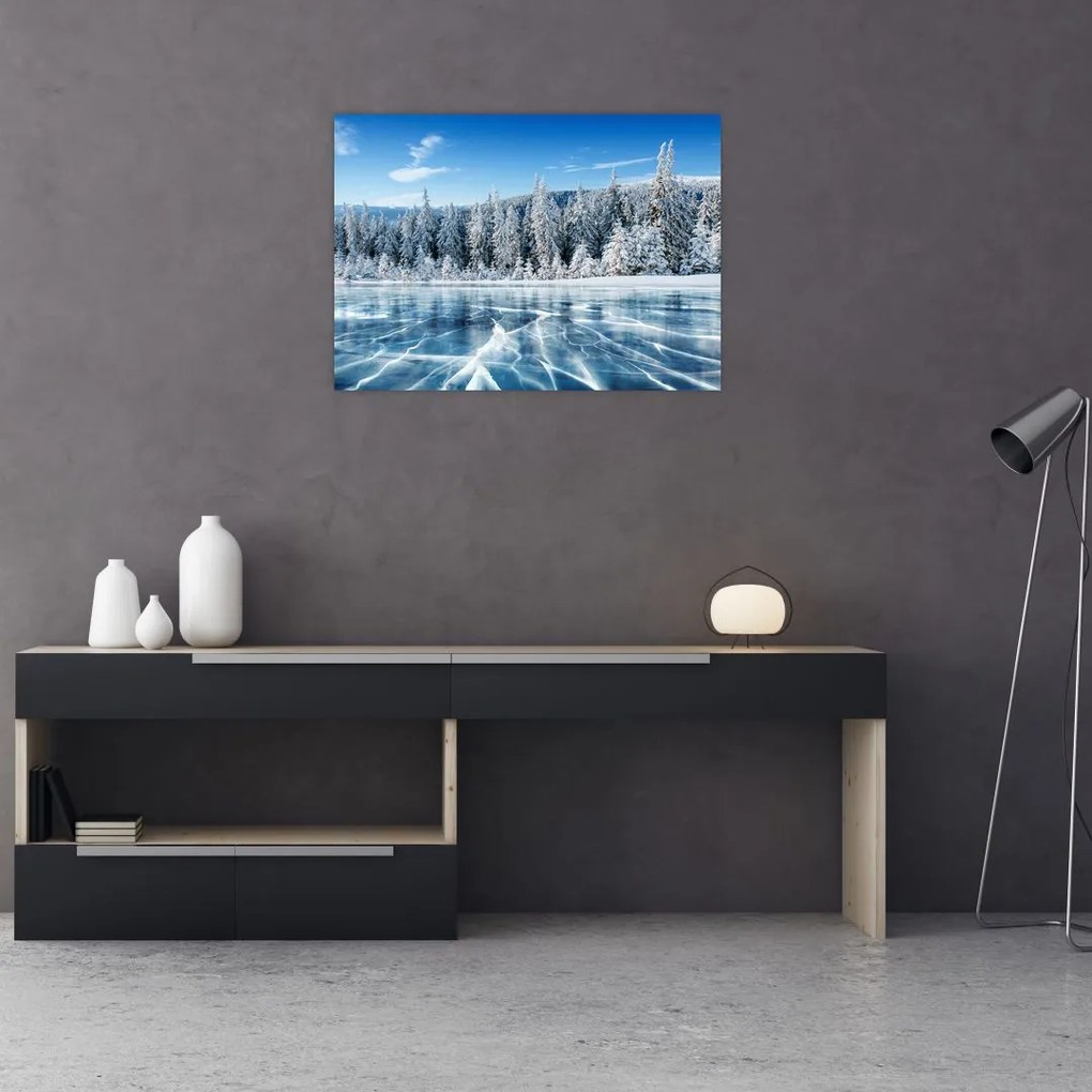 Tablou cu lacul înghețat și copacii înzăpeziți (70x50 cm)