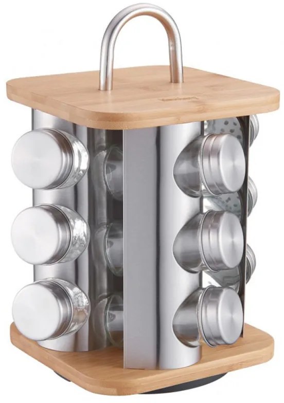 Borcane pentru condimente pe suport Klausberg KB 7554, 12 buc. borcane, bambus si otel, inox / maro