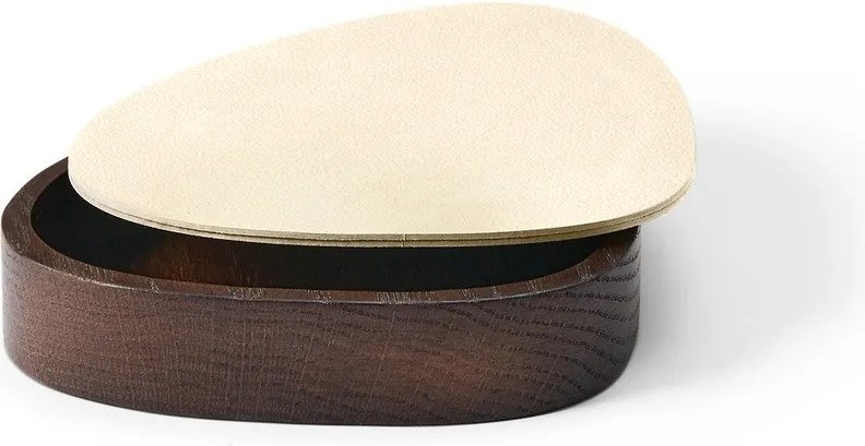 Cutie de depozitare maro-crem din lemn și din piele ecologică cu capac, decorativă 14x12,5x3,5 cm Curve Nupo – LIND DNA