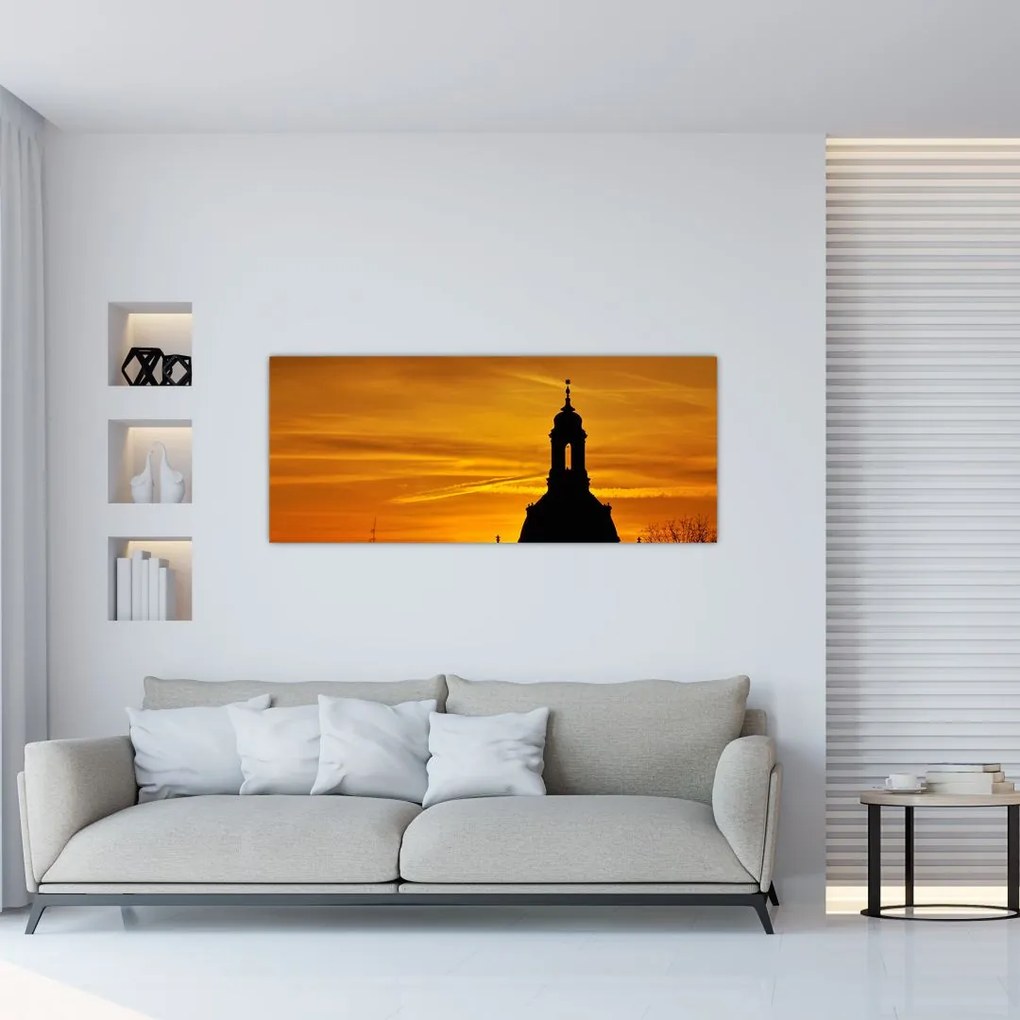 Tablou cu biserică în apus de soare (120x50 cm)