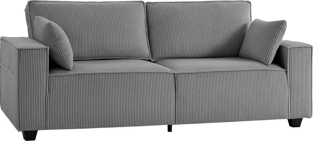 HOMCOM Canapea 3 locuri 218 cm, canapea modernă côtelată cu tapițerie cu arcuri în buzunar, brațe late și 2 perne, gri deschis | Aosom Romania