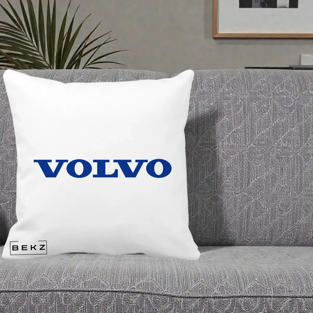 Perna Personalizata cu emblema Volvo, 40x40 cm, Alba Mata, Husa Detasabila, Perna Inclusa, BEKZ®
