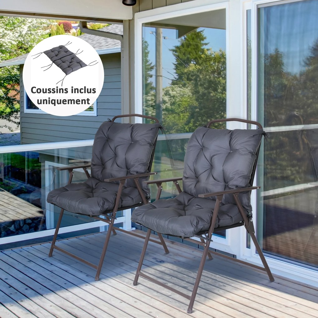 Outsunny Set de 2 perne de scaun de exterior, perne de grădină cu atașe, perne pentru terasă sau balcon, 98 x 50 x 8 cm, gri | Aosom Romania