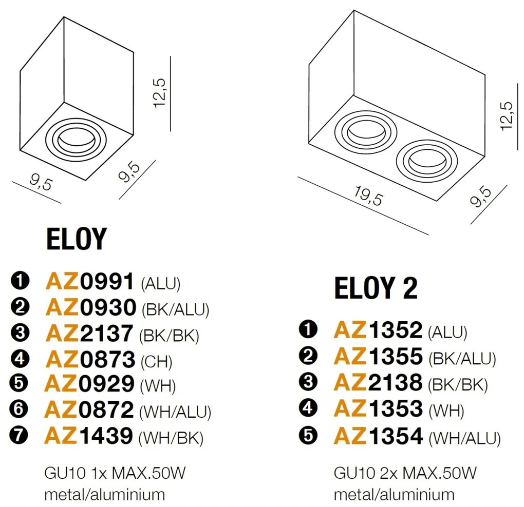 Spot aplicat tavan/plafon stil modern ELOY 1 White/BK