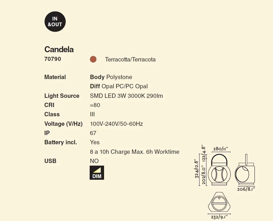 Lampa LED portabila iluminat exterior decorativ IP67 CANDELA