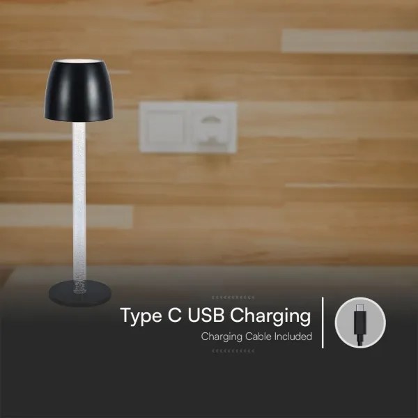 Lampă de birou LED încărcabilă, dimabilă, 3W, 5V, 3000K, neagră